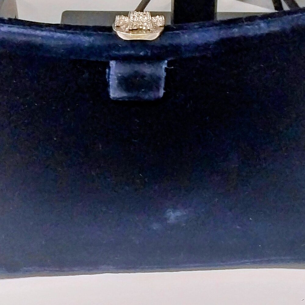 Vtg Garay Handbag Evening Bag Blue Velvet Clutch Satin Interior Rhinestone Clasp